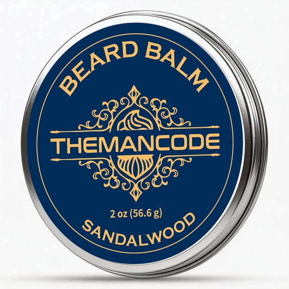 THEMANCODE Sandalwood Beard Balm for Men, Softens & Hydrates Coarse Beard Hair, Light Control to Tame Flyaways, Daily Beard Care, Beard Balm Gift for Him & Men, 2 oz