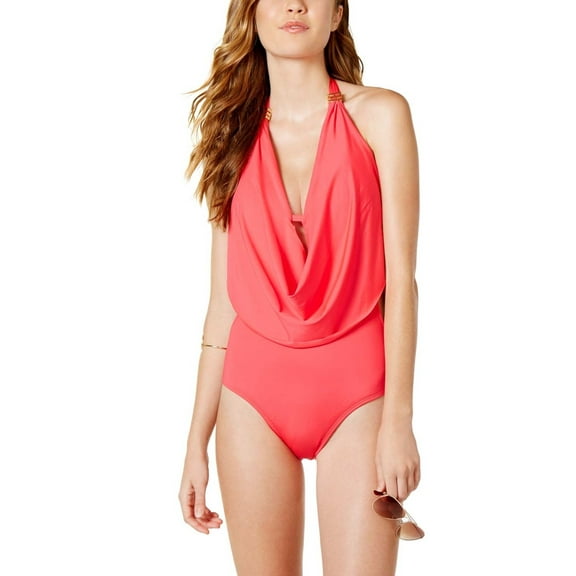 Bar III STRAWBERRY PINK Draped Monokini One-Piece Swimsuit, US X-Small