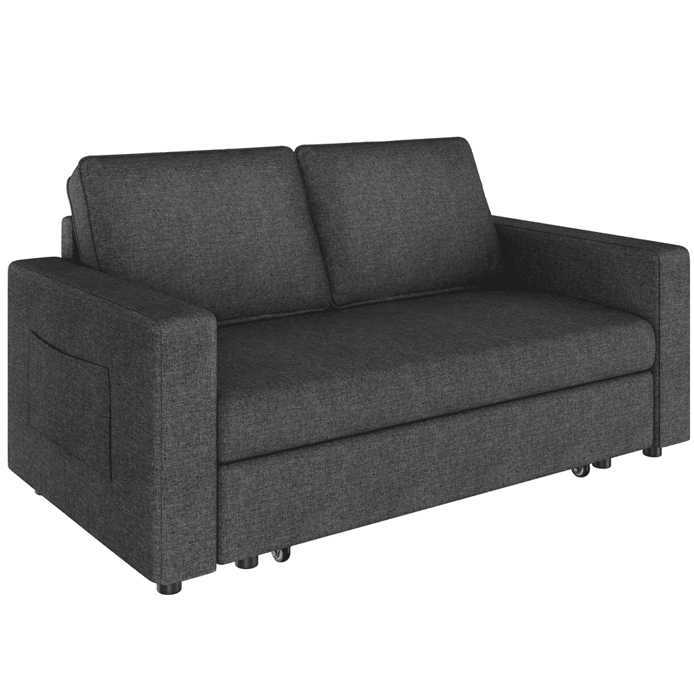 Alden Design Convertible Loveseat Sofa with Pull-Out Trundle Bed for Livingroom, Dark Gray