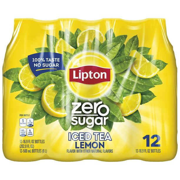 Lipton Iced Tea, Lemon Zero Sugar, 16.9 oz Bottles, 12