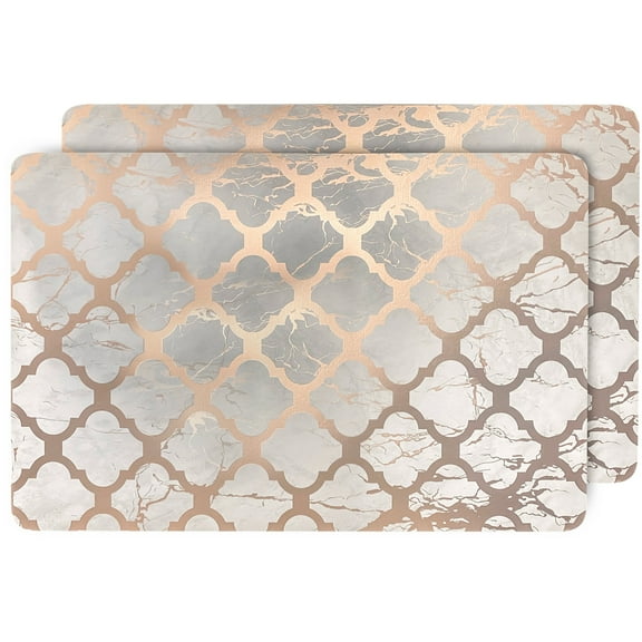 Dainty Home Marble Trellis Cork Foil Printed Trellis Designed 12" x 18" Rectangular Placemat Set of 2 In Rose Gold