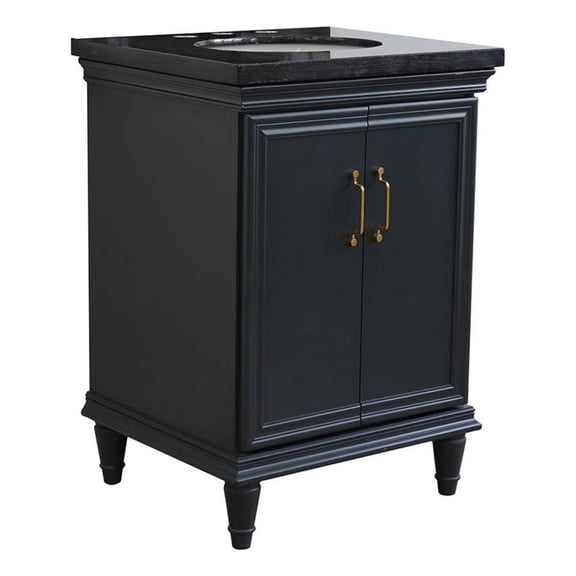 25 in. Single Wooden Vanity  Dark Gray with Black Galaxy Oval Sink
