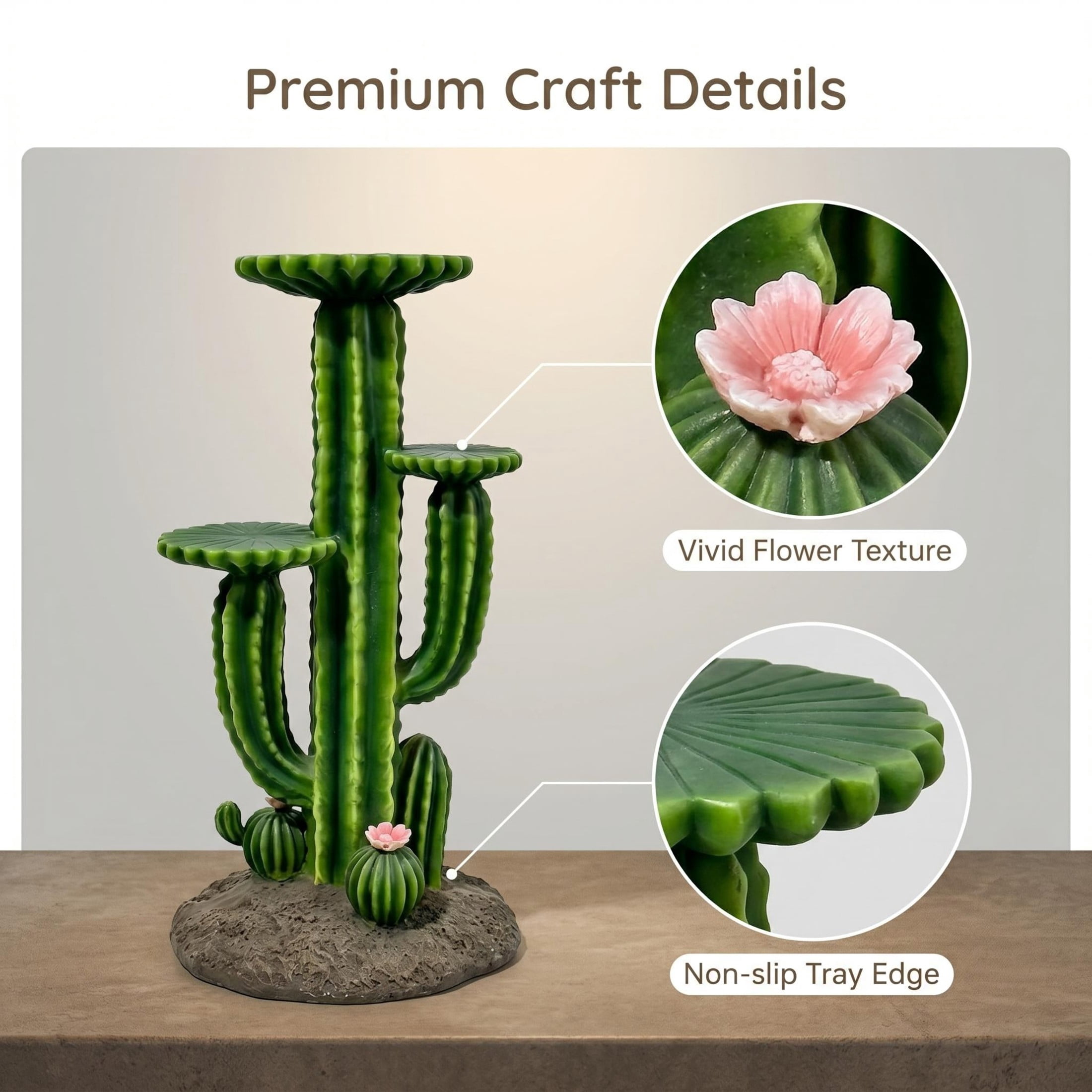 GDF Studio 32" Saguaro Cactus Plant Stand with 3 Display Shelves, Multi-Tier Weatherproof Resin Outdoor Garden Decor