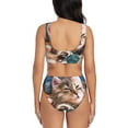 thumbnail image 3 of Wukai Playful Cat Women's Bikini Set Two Piece,wimsuit High Waisted V Neck Twist Front Adjustable Spaghetti Straps Bathing Suit-, 3 of 7