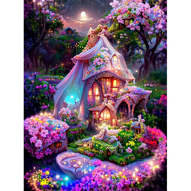 Full Mosaic Diamond Painting Fairy Tale House 5D Diamond Embroidery Home Decor Dream Castle DIY Rhinestone Cross Stitch S454round 45x60cm Gao Jinjia LED