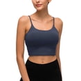 thumbnail image 2 of Gymayou Women Thin Strap Sports Bra Crop Cami Tank Tops Padded Support Scoop Neck Yoga Bralette Workout Vest for Gym Running Daily Dark Blue L, 2 of 5