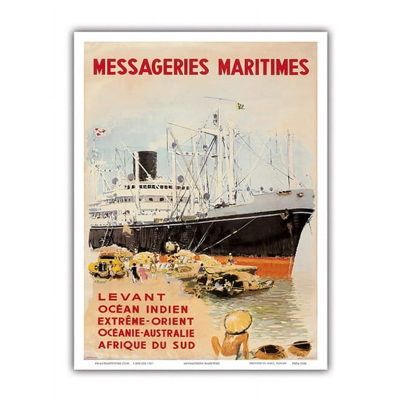 India Orient Australia South Africa - Messageries Maritimes MM - Vintage Ocean Liner Travel Poster by Albert Brenet c.1950s - Master Art Print (Unframed) 9in x 12in