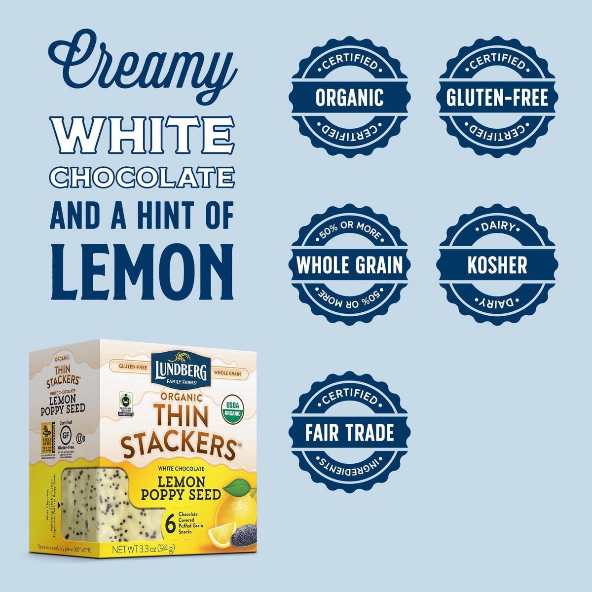 ORGANIC CHOCOLATE THIN STACKERS ® - LEMON POPPYSEED - Pack Of 6