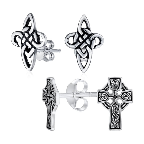 Bling Jewelry Womens Religious Celtic Trinty Infinity Cross Stud Earrings Sterling Silver 2 Set