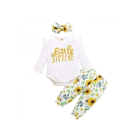 

Luxsea 3Pcs/set Cute Newborn Baby Romper Jumpsuit + Floral Pants Leggings + Headband Outfit Set Kids Girls Clothes