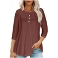 thumbnail image 1 of RXIRUCGD T-shirt d'Été Décontracté pour Femmes Manches Trois-Quarts Col Rond Froncé Blouse, Marron, Taille : m, 1 of 5