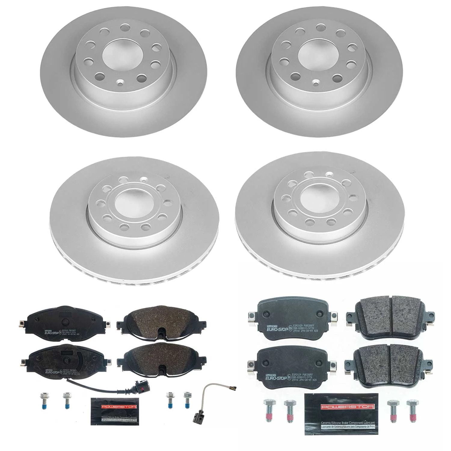Power Stop Front and Rear Euro-Stop ECE-R90 Certified Brake Pad and Rotor Kit ESK8363 Fits 2015 Volkswagen Golf