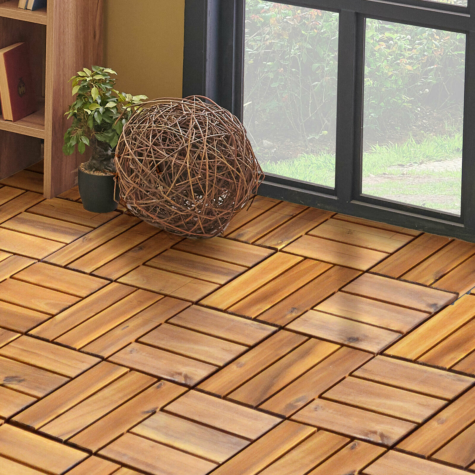 Patiojoy 27PCS Patio Interlocking Tiles Acacia Slat Wood Garden Indoor &Outdoor - image 3 of 8