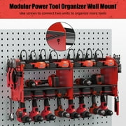 VILONG Modular Power Tool Organizer Wall Mount with Charging Station, 4 Drill Holder & Battery Rack, Heavy Duty Storage – for Garage, Workshop & Father’s Day Gifts (Red)
