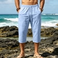 thumbnail image 4 of cfhntfmh Mens Capri Pants Wide Leg Loose Fit Elastic Waist Pants Lightweight Drawstring Beach Pants with Pockets (Light Blue,Medium), 4 of 7