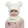 thumbnail image 5 of Baby Winter Knit Hat with Soft Pom Poms, Toddler Pullover Style Beanie with Integrated Neck Warmer, Cute Animal Ear Design Fleece Lined Cap for Infants and Kids Cold Weather Protection - White, 5 of 5