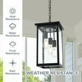 thumbnail image 5 of Melucee Outdoor Pendant Light Fixtures, 3-Lights Exterior Hanging Lantern, Black Large Outdoor Hanging Porch Light with Seeded Glass Shade, 5 of 6