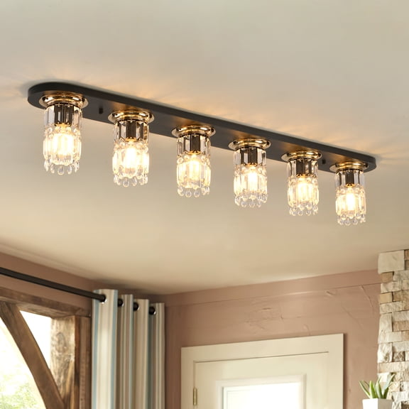 Garwarm Vintage Modern Flush Mount Ceiling Light Black Hallway Light Fixtures, 47.24'' Dimmable Ceiling Lights, Mid Century Small Ceiling Light Fixture for Living Room Kitchen Bedroom