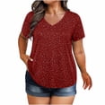 thumbnail image 2 of Sevevn Women's V-neck Center Hollow Fashionable Solid Color Plus Size Short Sleeved T-Shirt Red XL, 2 of 6
