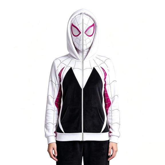 Spider Hero Zipper Sweatshirt with Hooded Mask, Movie Graphic Zip Up Hoodie Streetwear for Men Women Daily Streetwear Party