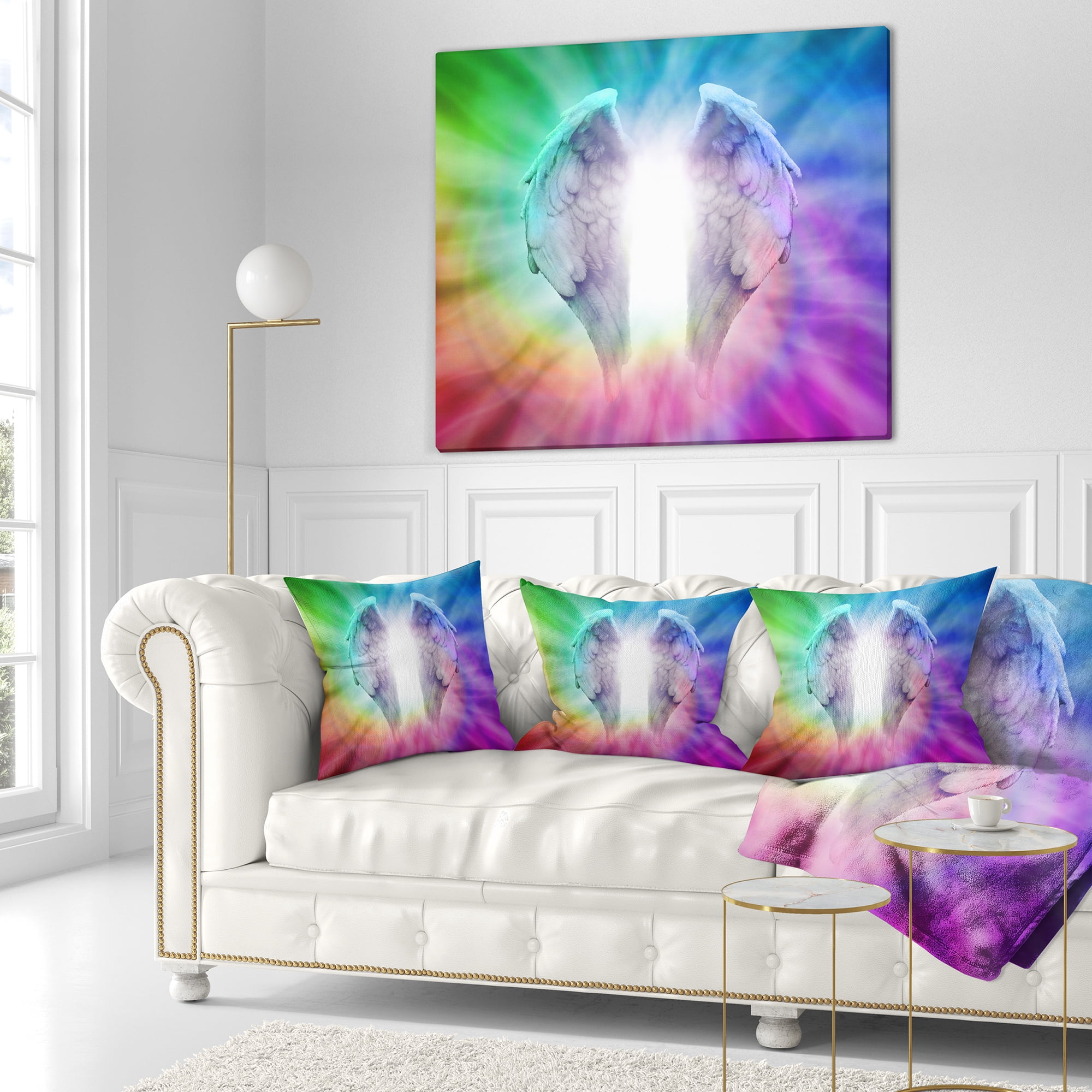 Designart Angel Wings on Rainbow Background - Abstract Throw Pillow - 18x18