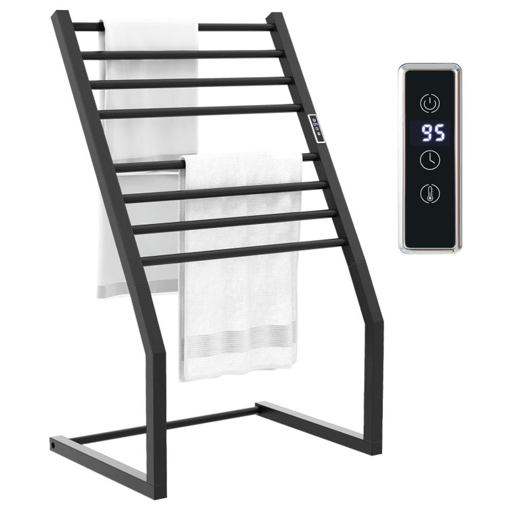 Finihen Wall Mounted Towel Rack, Electric Heated Towel Rack, 8 Bars Freestanding Wall Mounted Towel Warmer Rack with LED Display, for Bathroom, laundry Room, Black