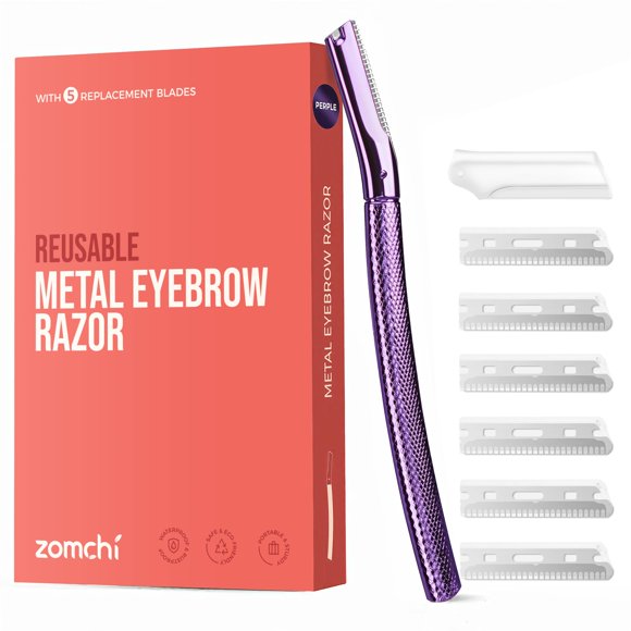 ZOMCHI Afeitadora de cejas para mujeres y hombres, recortadora de cejas con cubierta de precisión, afeitadora facial con 6 cuchillas (púrpura)