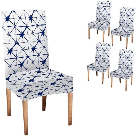 Dining Chair Covers Set of 4 Boho Blue Geometric Chair Covers Stretch Printed Chair Slipcovers Removable Washable Kitchen Chair Protector Cover for Dining Room