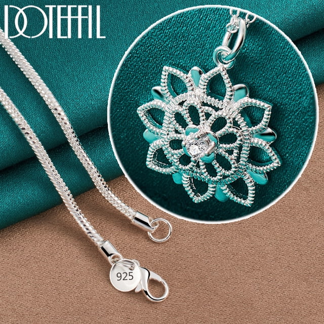 Aoxiang-collar con colgante de circonita AAA tallada hueca de Plata de Ley 925 para mujer, joyería con dijes de boda a la moda