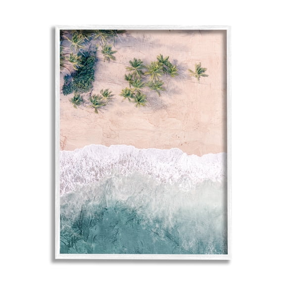 Stupell Industries Aerial Tropical Beach Landscape Painting White Framed Art Print Wall Art, 11 x 14