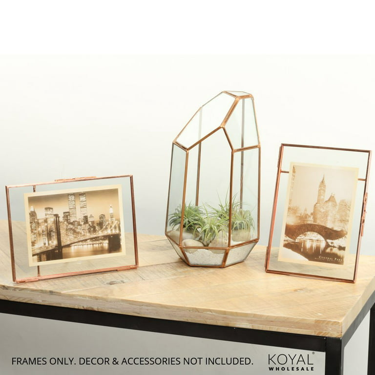 Koyal 8-Pack Pressed Glass Floating Photo Frames 5 x 7 with Rose Gold Stands for Horizontal or Vertical Pictures Table Numbers Place