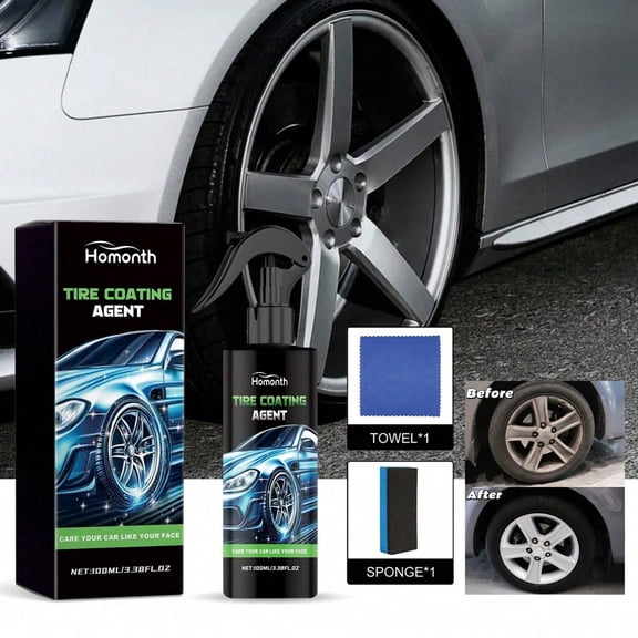 Homonth Tire Shine Spray Black Restorer UV Protector Quick Clean for Cars Trucks SUV