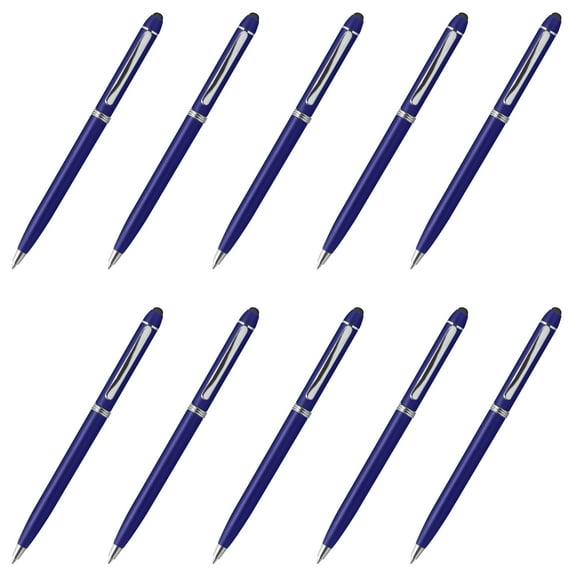 10 Twist Action Plastic Stylus Pens Pack - Metallic Barrel, Black Ink - Blue