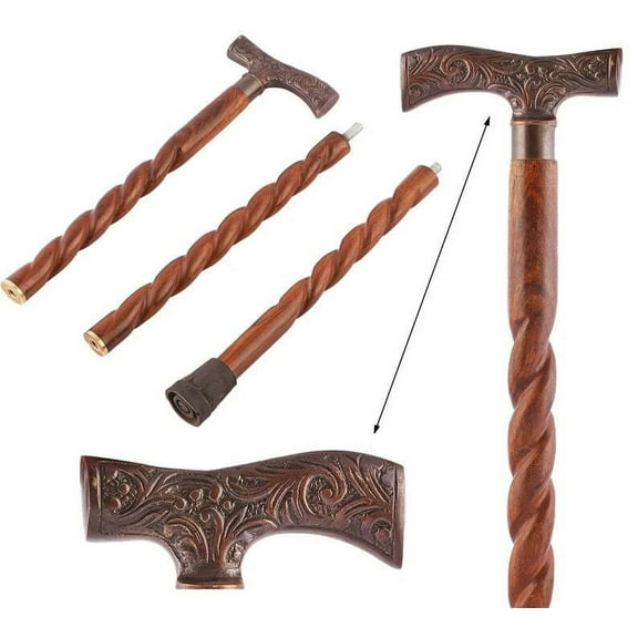 Premium Walking Stick Beautiful Antique Plated Solid Brass Handle Walking Canes & Crutches Buffed Polished Cane for Men & Women