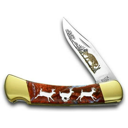 BUCK 110 Folding Hunter Custom Santa Fe Blue Corelon Running Deer 1/400 Pocket Knife