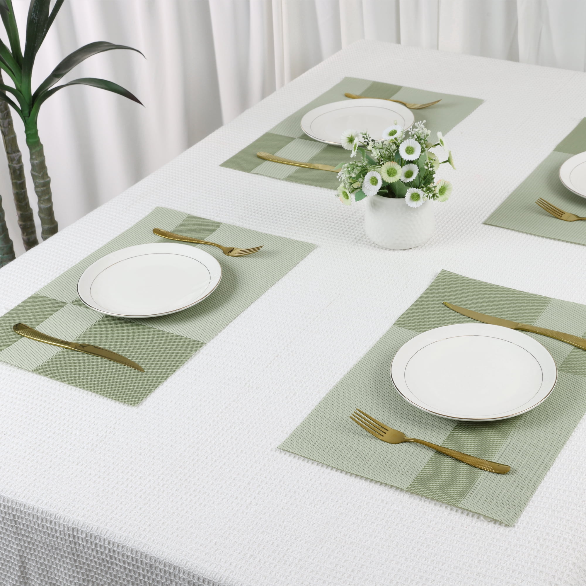 Unique Bargains Set of 8 Placemats for Kitchen Table Decor Green