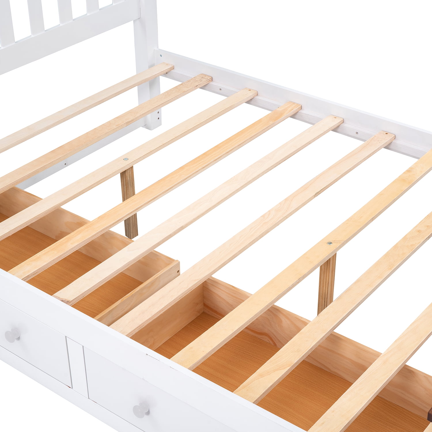 Kepooman Full Size Wood Platform Bed with Two Drawers and Wooden Slat Support, White & Walnut Kepooman Full Size Wood Platform Bed with Two Drawers and Wooden Slat Support, White & Walnut