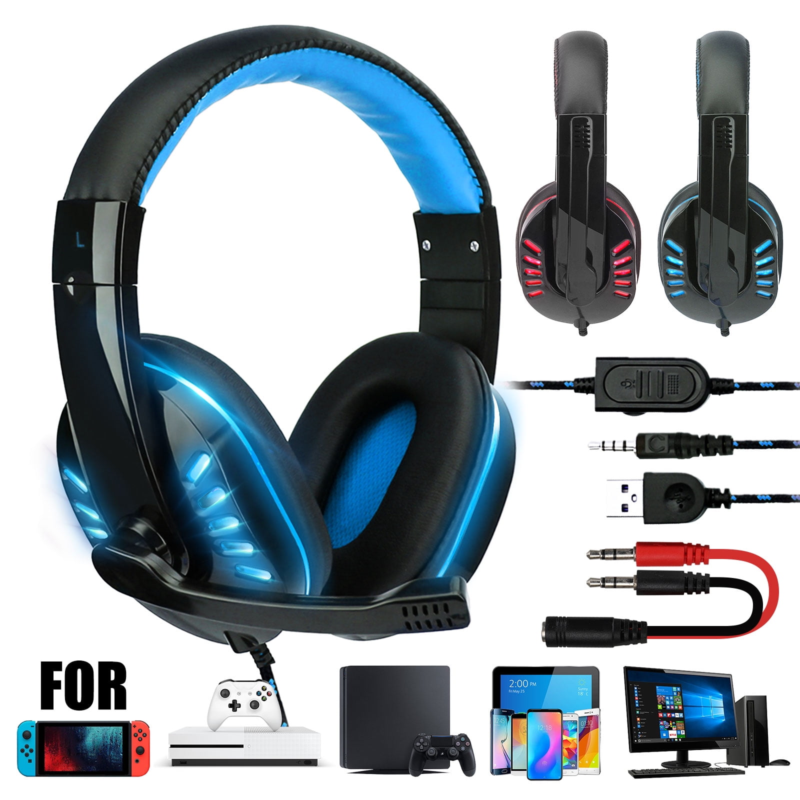 Gaming Headset, EEEkit 3.5mm Wired Over Ear Surround Sound Gaming Headset Headphones with LED