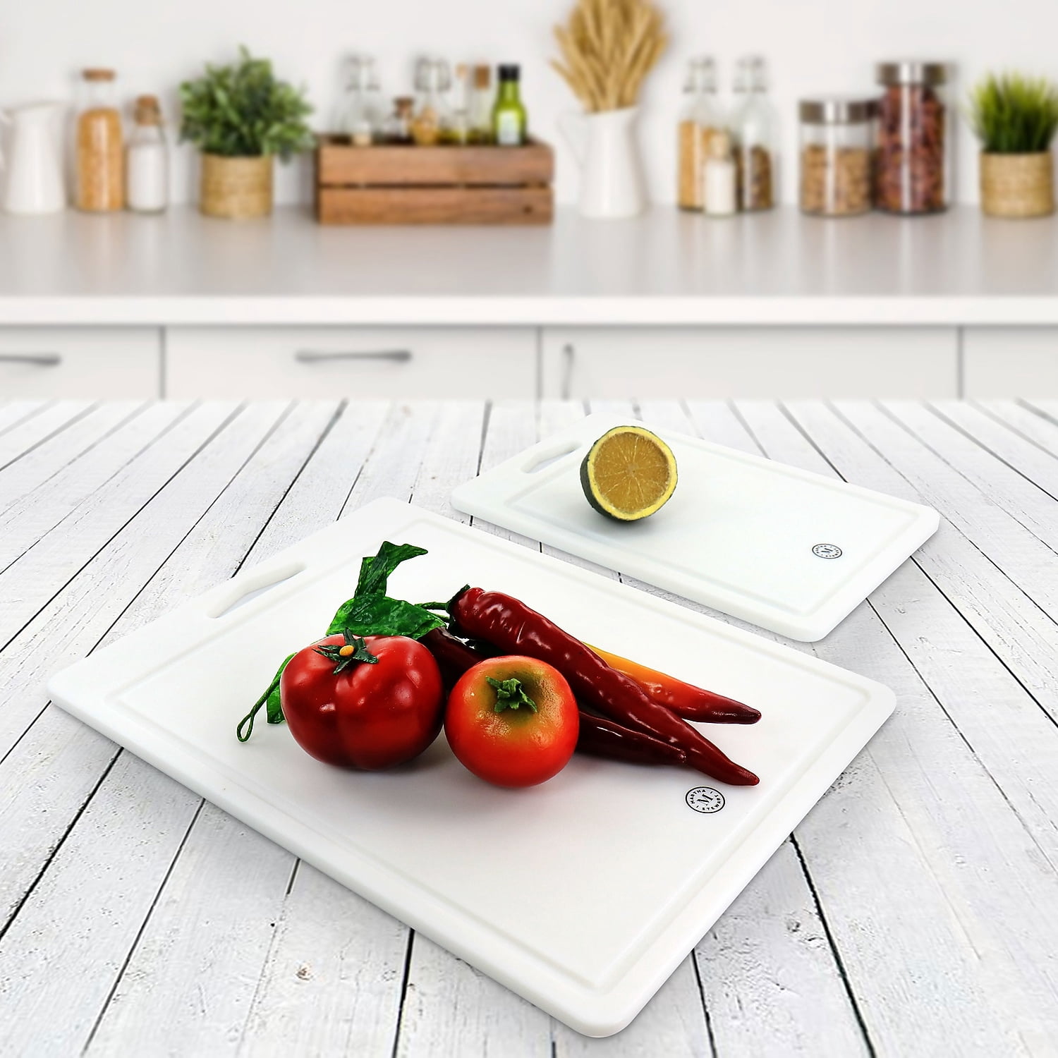 Martha Stewart 12" x 8" and 16" x 12" Plastic Cutting Board White 935116550M
