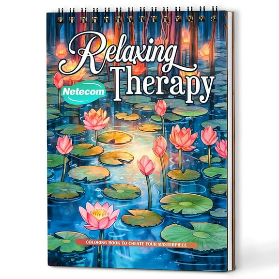 Netecom Relaxing Therapy Coloring Book Spiral Bound for Adults, A5 Wooden Cover, 30 Relaxing Coloring Pages of Mindful Scenes for Anxiety Relief and Anti-Stress