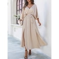 thumbnail image 4 of Women'S Satin Batwing Sleeve Cocktail Evening A Line Long Dress V Neck Ruched Loose Maxi Dress Champagne Color M, 4 of 9