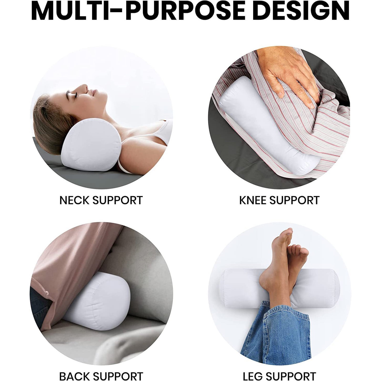 Summer Savings! PRETXORVE Pillow 2 Pack, Cervical Neck Roll for Sleeping 2 Pack Bolster Cylinder Round Pillows Support for Be Legs Back and Yoga