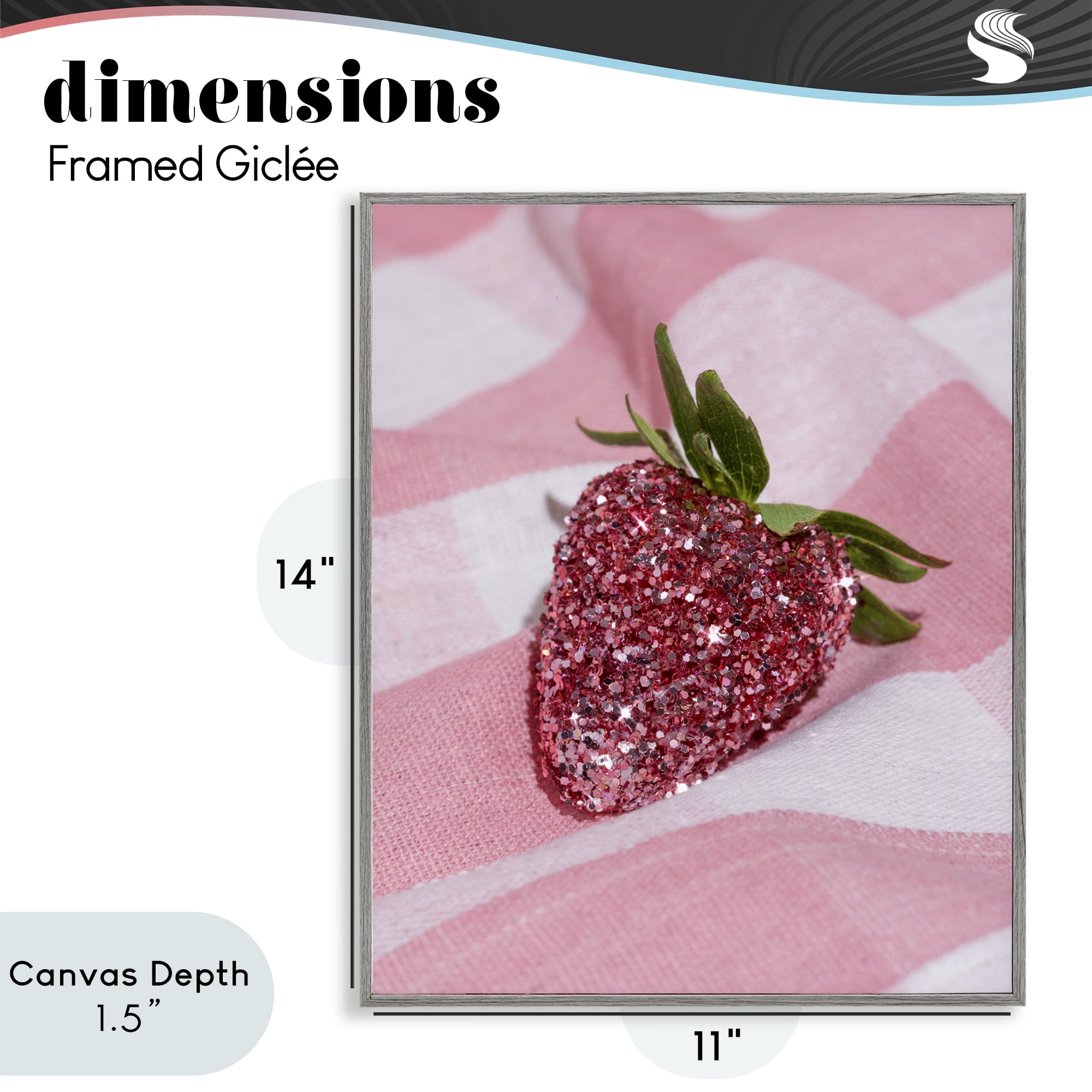 Stupell Industries Glimmer Strawberry on Pink Gray Framed Giclee Art, design by LISH Creative
