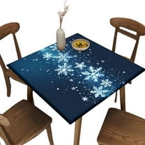 Festival Square Elastic Tablecloth, Blue and White Snowflake Pattern Printed on Polyester Bridge Table Covers, Perfect for Parties & Celebrations, Fit for 36" x 36" Square Tables