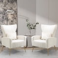 thumbnail image 3 of Newnno Living Room Chairs Velvet Accent Chair with Lumbar Pillow, High Back Armchair Mid Century Modern Vanity Chair for Bedroom with Armrest, Arm Chair with Golden Metal Legs, White, 3 of 4