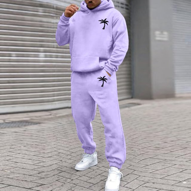 Men's Suits Product Title for Men Casual Solid Two Piece Hooded Sports Set with Raglan Sleeve Drawstring Pant Set