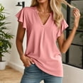 thumbnail image 2 of MIXUE Boho Tops For Women Summer Solid Color V Neck Short Sleeve Ruffled Casual Camisole Basic Soft Pullover Shirts For Women Tee Shirts Sportswear,Red,S, 2 of 5