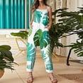 thumbnail image 5 of Iaqnaocc Hawaiian Womens Jumpsuit Summer Plus Size Boho Beach Outfits for Women Sleeveless Maple Leaf Print Jumpsuits Rompers Casual Loose Spaghetti Strap Womens Overalls Light Green 4XL, 5 of 6
