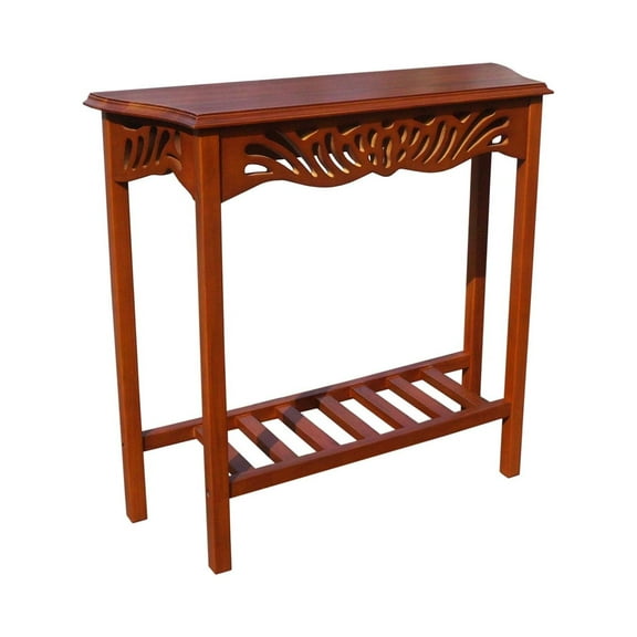 D-Art Collection Solid Mahogany Wood Entrance Table in Dark Brown
