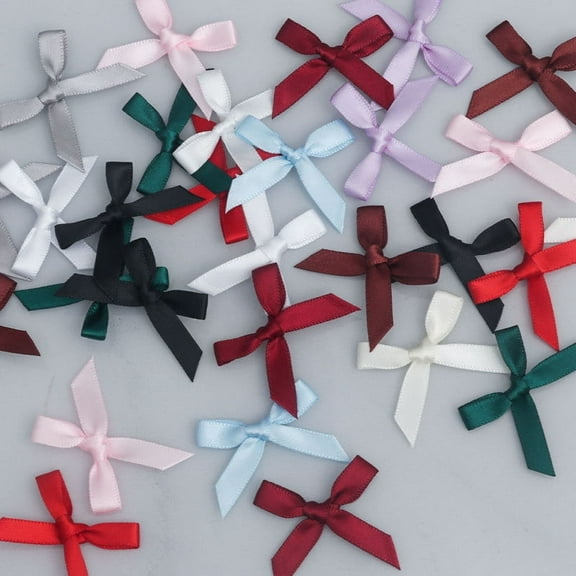 100Pcs Satin Ribbon Bows, Mini Ribbon Bows Bowknot for Hand Account Sewing Appliques Crafts Decoration Hair Wedding Birthday Party Decoration DIY Crafts